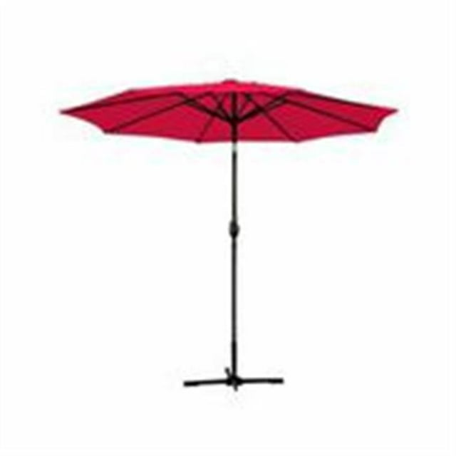 Parasol de Marché en Aluminium de 9 Pieds Inclinable avec Manivelle - Tissu Rouge & Mât Noir