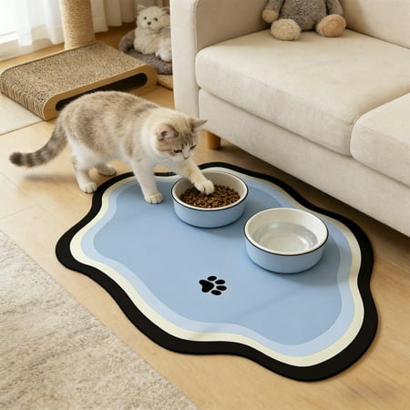 Yunuuuoa 2 Packs Non-Slip Pet Feeding Mat Absorbent Waterproof Dog Cat Bowl Mat Quick-Dry Food and Water Dispenser Mat for Indoor Pets Durable Easy-Clean Feeding Station Accessories