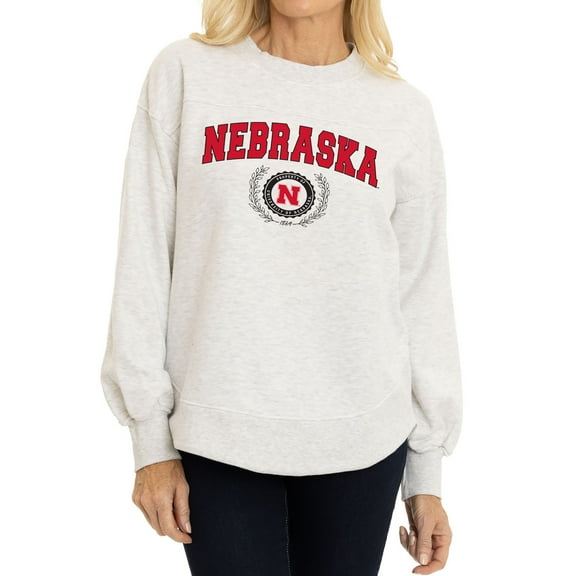Women's Oatmeal Nebraska Huskers Yvette Pullover Sweatshirt
