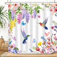 thumbnail image 1 of ZXMBF Cortina de ducha con diseño de colibrí y flores de acuarela, diseño de pájaros, mariposas, plantas florales, naturaleza, decoración moderna para el hogar, baño, bañera, tela impermeable de 71.7, 1 of 5