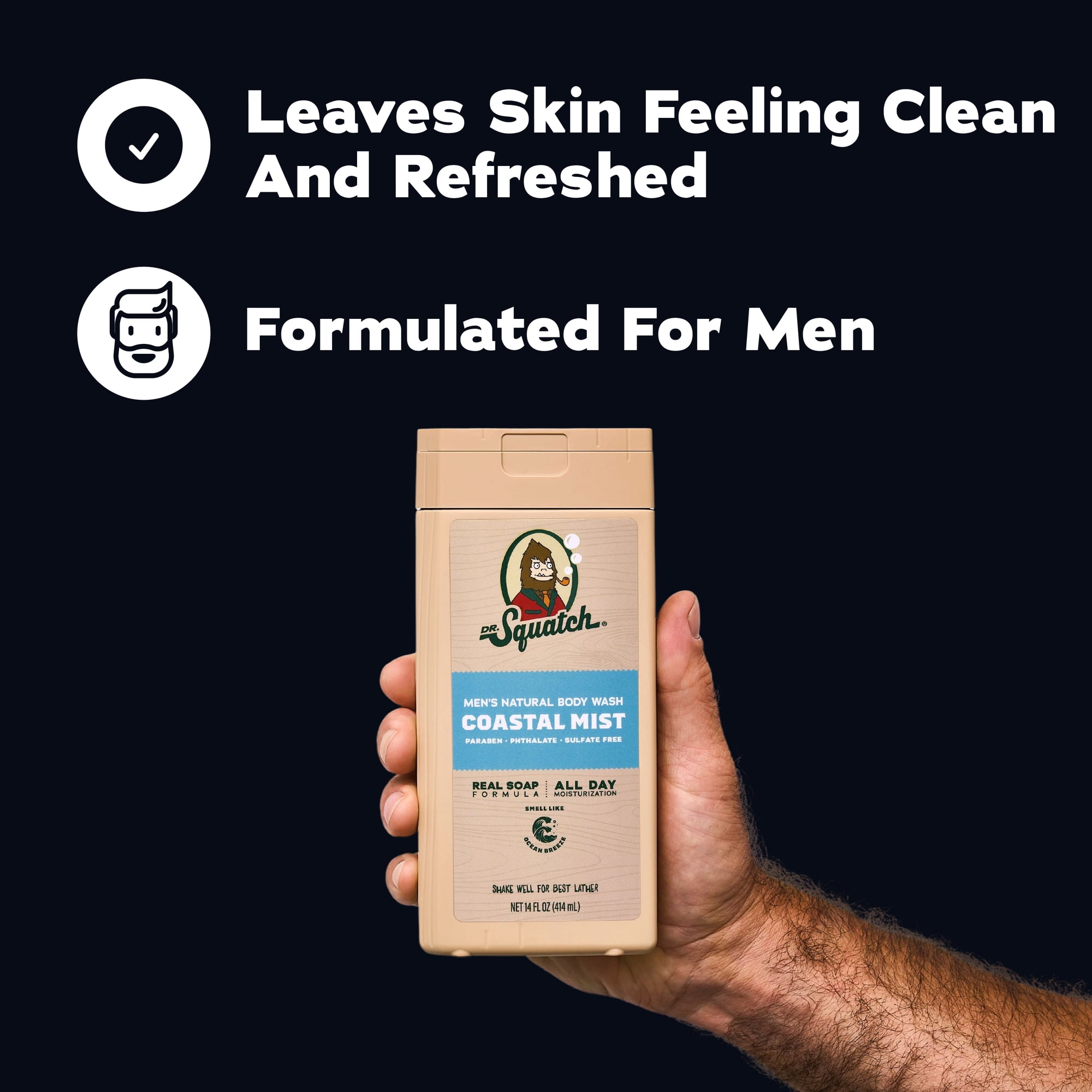 (2 pack) Dr. Squatch Mens Natural Body Wash, Sulfate Free Moisturizing Body Wash for men, Coastal Mist, 14 fl Oz