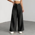 thumbnail image 2 of Gaucho Pants for Women Corduroy Wide Leg Palazzo Culottes Bottoms Work Trousers Loose Fit Dressy Casual Office Elastic Waist Women's Fall/Winter Outfits(Black,XS), 2 of 4