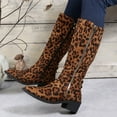 thumbnail image 5 of Women's -High Boots Ladies Fashion Suede Leopard Print Pointed Side Zipper Thick Heel Long Boots, 5 of 8