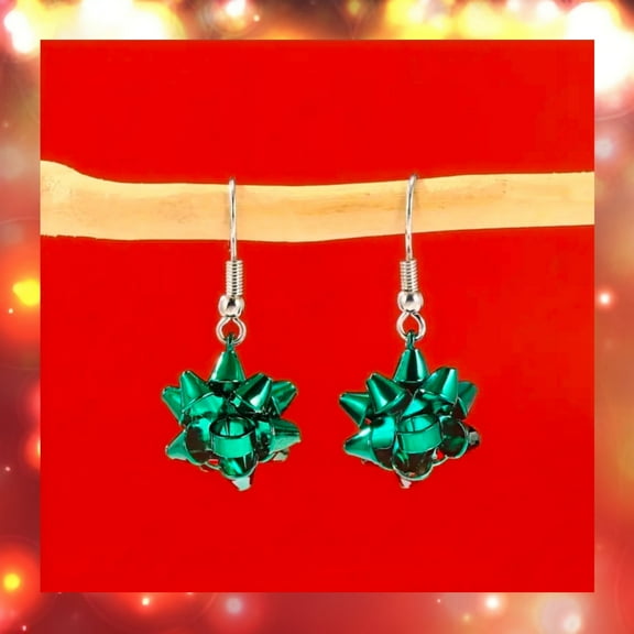 Alexki Dangle Gift Bow Earrings in Green- Perfect Gift Christmas Celebration Accessory!