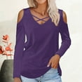 thumbnail image 2 of HAPIMO Women's Regular Fitted Casual Cold Shoulder Elegant Loose Tops Solid Color Blouses Workout Long Sleeve Tees V Neck Shirts Fall Fashion Purple L, 2 of 4
