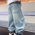 thumbnail image 4 of Boys Casual Cargo Jeans Straight Leg with Contrast Stitching Patchwork Full Length Pants for Kids Blue 6 Years-7 Years, 4 of 6