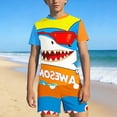 thumbnail image 2 of Atogsazn Kids Boys Hawaiian Swimsuit Childrens Short Sleeve Tshirt Shorts Bathing Suit 2 Piece Set Summer Outfit Blue 9-10 Years Fashion, 2 of 9