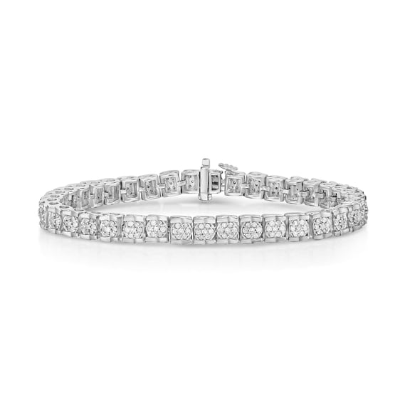 Diamaison 1 Cttw Natural Diamond Cluster Tennis Bracelet for Adult in Sterling Silver
