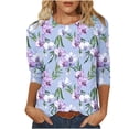 thumbnail image 2 of YUNAFFT Hawaiian Print Relaxed Fit Short Sleeve T-Shirt for Women with Round Neck Casual Comfort Top, 2 of 6