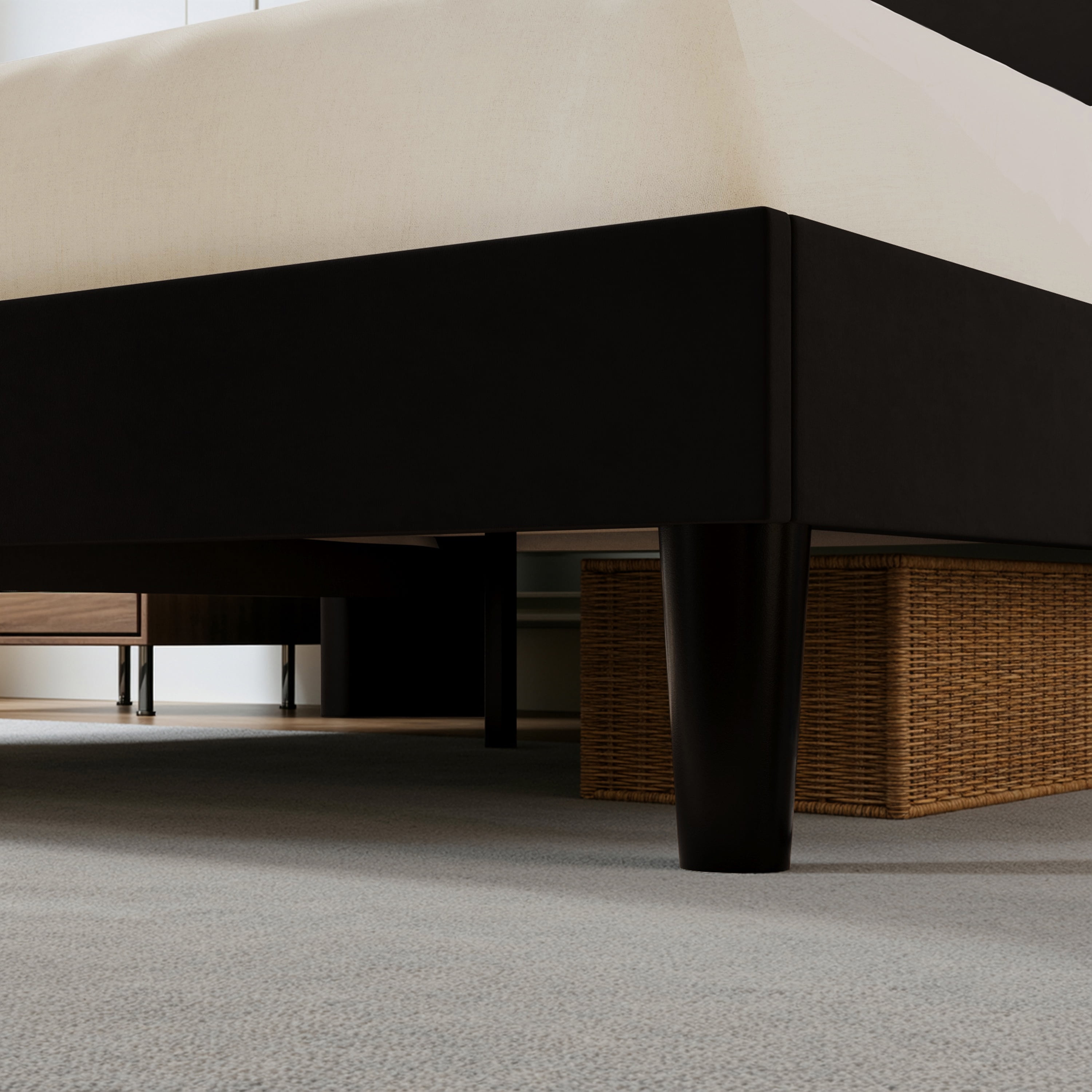 Einfach Queen Size Upholstered Bed Frame, Platform Bed with Velvet Wingback Headboard, Black