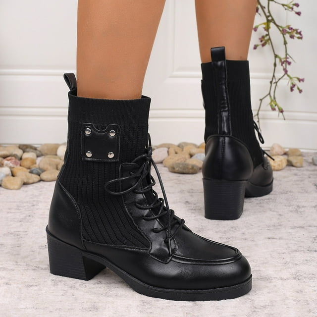 Amzcrzy Bottes Mi-Mollet pour Femmes Bottines Hautes pour Femmes Talon Épais Bout Rond Bottines Bottes pour Femmes Chaussures pour Femmes Bottes pour Femmes Bottes pour Dames Chaussures pour Femmes Bottes pour Dames