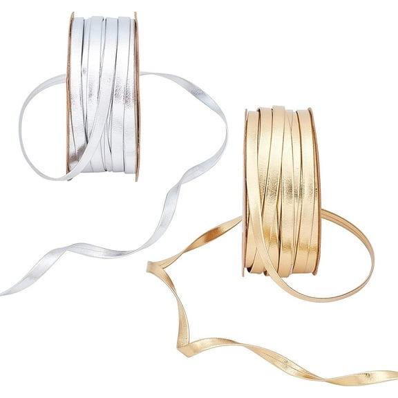 Metallic Gold Silver Piping Trim 32.8 Yards 1/4" Satin Double Fold Bias Tape Decorative Edging Braid Trim forGift Wrap Bouquet Garment Sewing Seaming Binding Quilting 2 Rolls