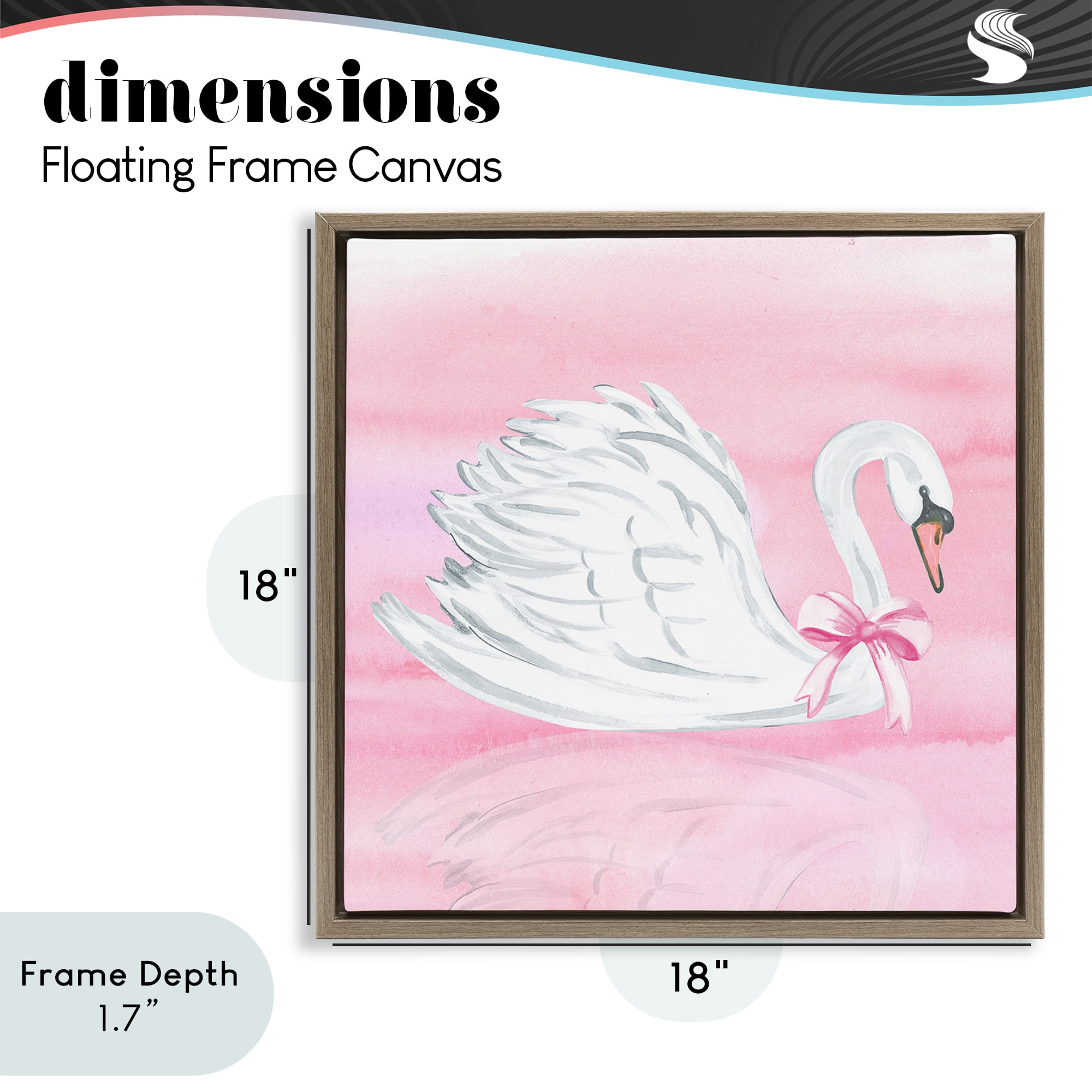 Stupell Industries Pink Bow Swan Brown Framed Floater Canvas Wall Art, design by Corinne Haig