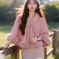 thumbnail image 5 of Trendy Women Plush Trim Cape Coat Fleece Lined Warm Open Front Poncho Shawl, Casual Outer Wear for Women’s Fall Winter Clothes Pink, 5 of 5