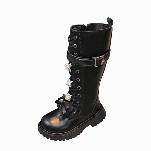 Gvdentm Girl Boots Size 13 Girls Knee High Fashion Riding Boots for Toddler/Little Kid/Big Kid(Black,27)
