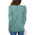 thumbnail image 4 of Top de corte informal para mujer, cuello redondo, mangas abullonadas, color puro, transpirable, para ir de compras, verde, XXL, 4 of 6