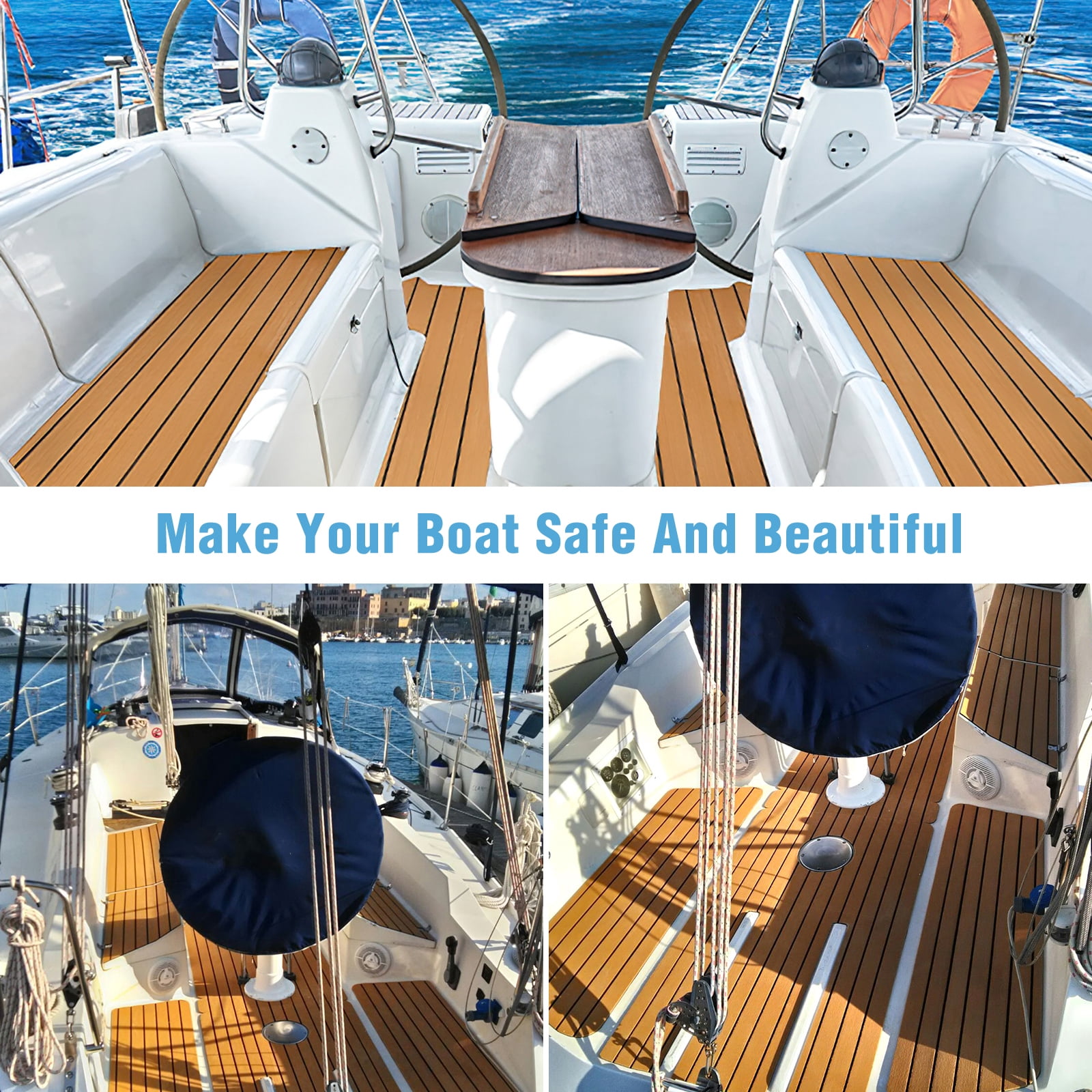 Boat Flooring EVA Foam Boat Decking Marine Mat Non-Slip Self-Adhesive Flooring Sheet for Motorboat Kayak Surfboard Garden Swimming Pools, 94.5" x 35.4"