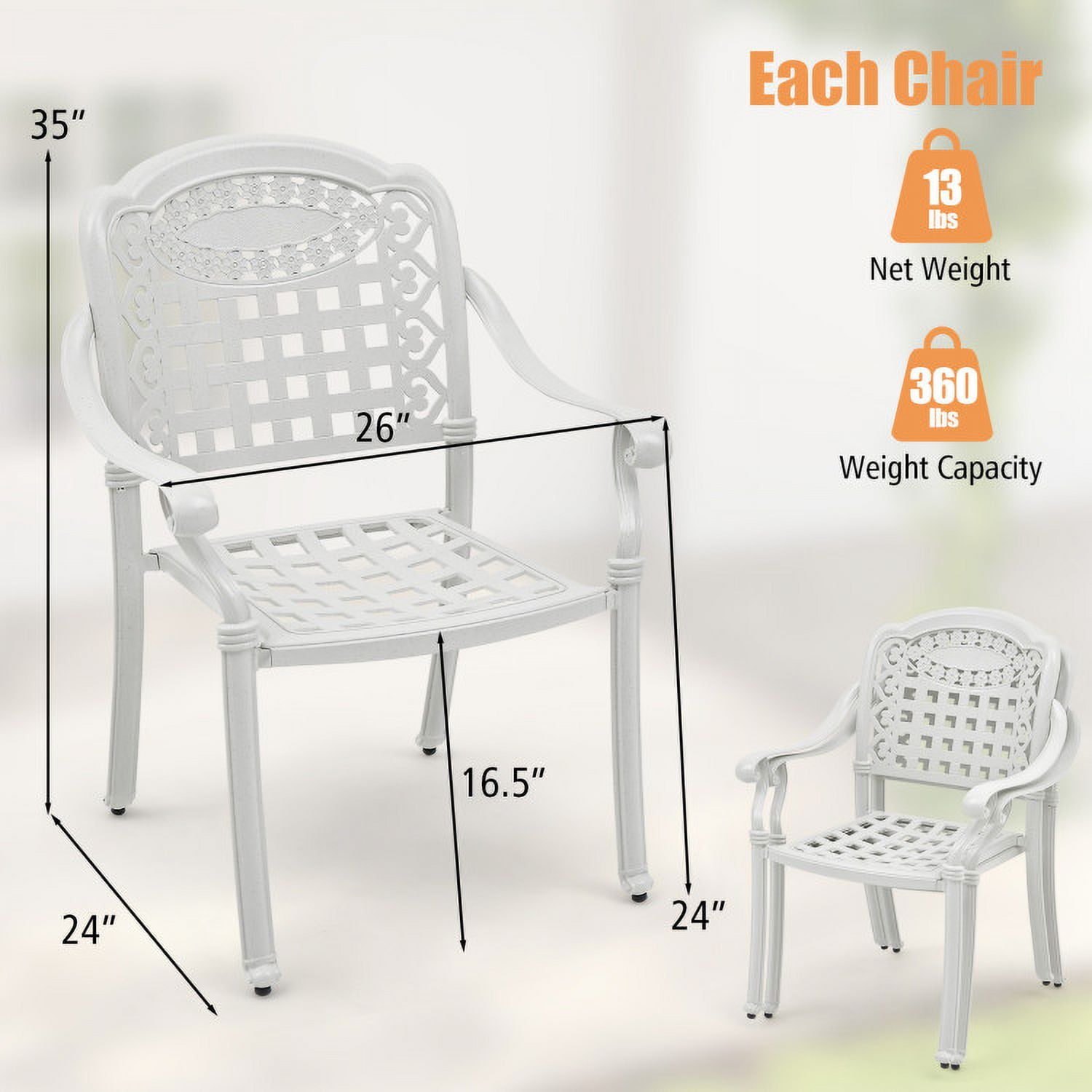 Aimee Lii Set of 2 Cast Aluminum Patio Chairs with Armrests, Outdoor Patio Set, White Aimee Lii Set of 2 Cast Aluminum Patio Chairs with Armrests, Outdoor Patio Set, White