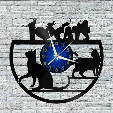 I Love Cats Vinyl Wall Clock, Vinyl Record Clock Wall Art Silent & Non-ticking(12 inchs B)