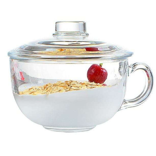 Heat Resistant Glass Breakfast Cup, Tempered Glass Coffee Mug with Lid