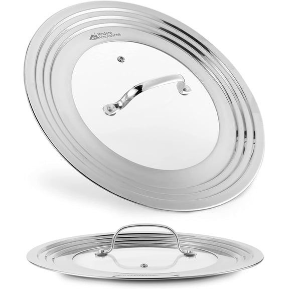 Modern Innovations Universal Lid with Tempered Glass Top for Pots & Pans, Fits 8.25, 9, 10, 11, and 12 Inch Cookware - Large Replacement Frying Pan Cover, Cast Iron Skillet Lids - Stainless Steel