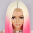 thumbnail image 4 of Unique Bargains Lace Front Wigs Medium Long Straight Hair for Women Lady Gradient Pink, 4 of 8