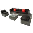 thumbnail image 5 of Yesurprise 5 Pieces PE Rattan Sectional Sofa Set Outdoor Furniture Set Cushioned U Shaped Sofa with 2 Pillows Center Coffee Table Outdoor Patio Sectional Furniture Set for Garden, 5 of 8