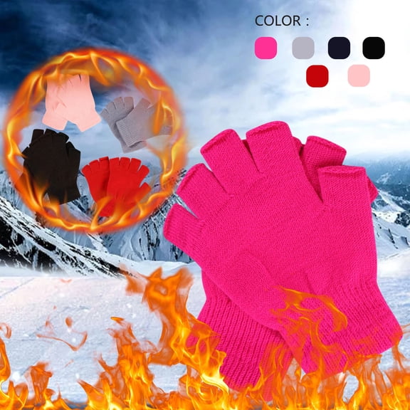 Lumistal Gloves for Women Knit Warm Gloves Writing Gloves Stretch Knitted Wool Show Finger Solid Color Cycling Gloves Winter Gloves One Size