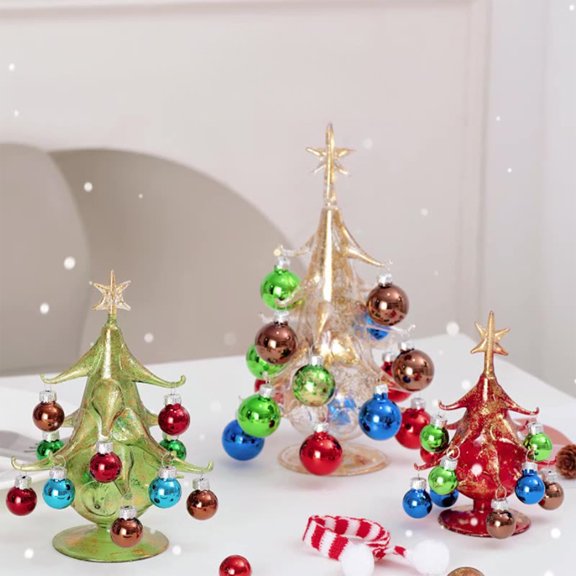 Glass Christmas Tree Glass Christmas Tree Ornament Set Colorful Glass Ball Pendant Desktop Decor for Holiday Tabletop Display 1Pcs 24x7.7cm Red Rkxzt