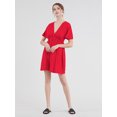 thumbnail image 5 of Made by Johnny Women's Airy Short Sleeve Kimono Style Deep V Neck Dress Top S-3XL Plus Size L RED, 5 of 6