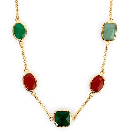 ELYA Gold-Plated Green and Red Dyed Chalcedony Necklace