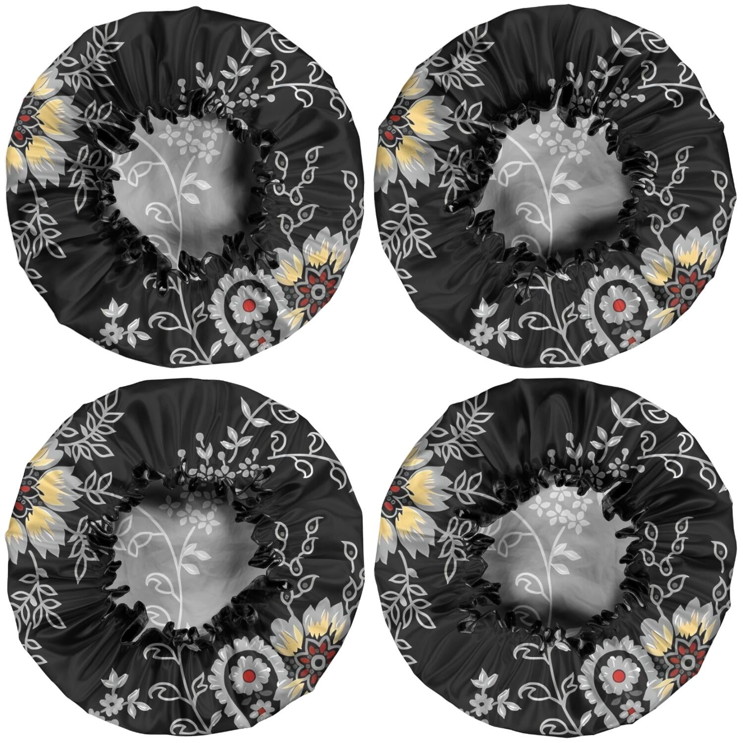 Shower Caps,Pioneer Flower Floral Print Pattern Waterproof Shower Cap for Women 4 Pieces,Double Reusable Hair Cover for Shower PEVA Elastic Stretch Hem
