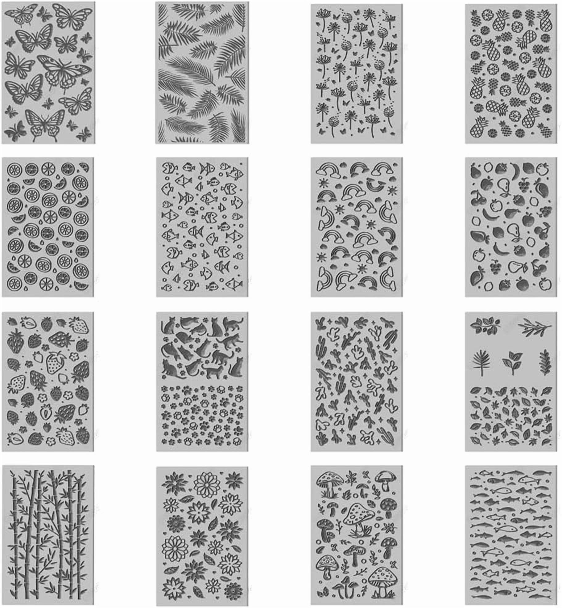 16 Sheets 16 Styles Animals Polymer Clay Texture Mat Modeling Pattern Pad Plants Fruits Texture Sheets for Polymer Clay Making Earrings Jewerly Tools 4×2.6 inch Colorful