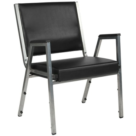 Flash Furniture XU-DG-60443-670-2-BK-GG Stacking Bariatric Arm Chair w/ Black Fabric Back & Seat - Steel Frame, Silver Vein