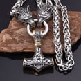 thumbnail image 3 of Collar para Hombre, Dije de Martillo de Thor de Dos Tonos en Oro y Plata, Collar de Cadena Gruesa, Estilo retro de Personalidad Vikinga hip-hop, Cadena de Acero Inoxidable, 3 of 3