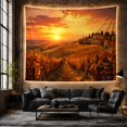 thumbnail image 6 of Vineyard Sunset with Wicker Basket and Grapes, Romantic Rustic for Wine Lovers, Scenic Pastoral Art Decor, Housewarming Gift, Tapestry Wall Hanging for Living Room and Bedroom, 6 of 7