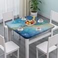 thumbnail image 3 of Blue Gold Wave Marble Pattern Square Fitted Tablecloth with Elastic Edge,Square Table Cover,Washable Elastic Table Cover for Home Kitchen Party Decor 36"x36", 3 of 6