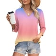 thumbnail image 2 of Women's V Neck 3/4 Sleeve T-Shirt Tops Blouses Tees Floral Print Loose Fit Casual Daily Wear Vacation Beach Fashion Essential Gift for Women | Aestivo,Pink L, 2 of 8