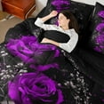 thumbnail image 4 of Manfei Dreamy Purple Flower Bedding Comforter Set 7pcs, Rose Floral Queen Bedding Sets, Romantic Anniversary Reversible Queen Sheet Sets, Ultra Soft Home Decor, 4 of 7