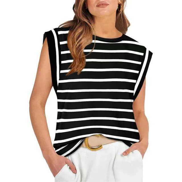 Camiseta de empalme de manga ultracorta para mujer, Tops holgados informales de Color liso, jersey de cuello redondo para mujer, 2024