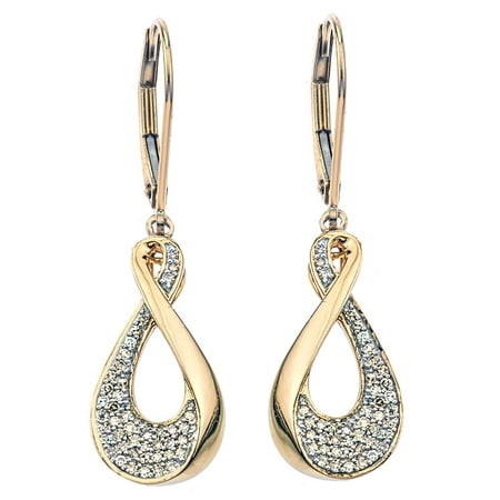 Diamond Drop Earrings in 10k Yellow Gold with Lever back (0.18 carats)