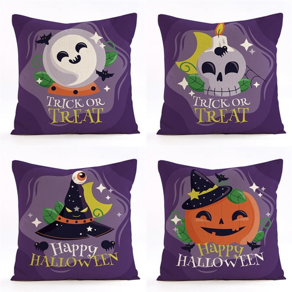 Halloween Witchy Lumbar Pillow Cover 18x18 Inches Black Purple Witch Hat Halloween Fall Farmhouse Decoration Throw Pillow Cases Cotton Linen Cushion Cover for Sofa Couch