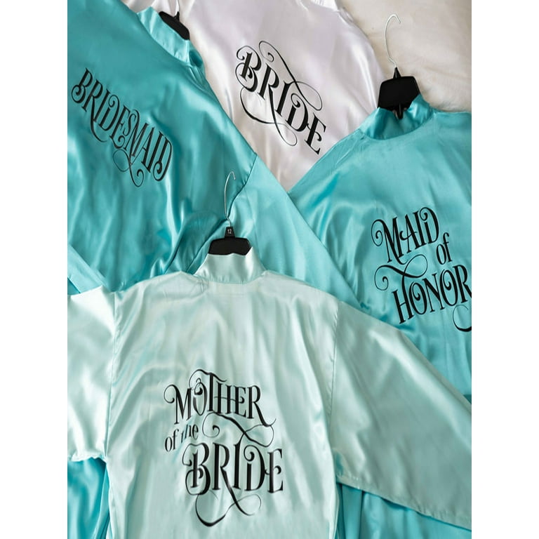 Bridal Party Robes w Bride, Bridesmaid, Maid of Honor Flower