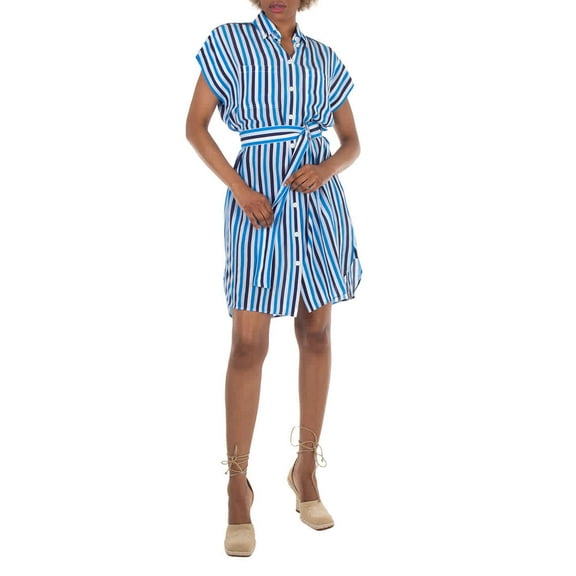 Burberry Short Sleeve Striped Pattern Silk Dress, Brand Size 4 (US Size 2)