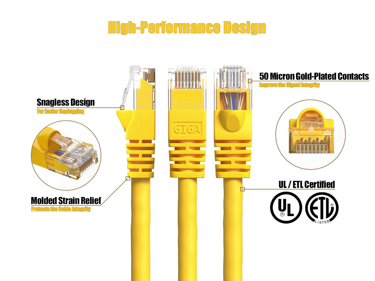 Cable Leader 50ft Cat6 UTP Ethernet Network Patch Cable Snagless 24AWG Bare Copper, Yellow