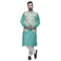 Atasi Men Mandarin Collar Solid Kurta Churidar Pajama & Printed Nehru Jacket Set