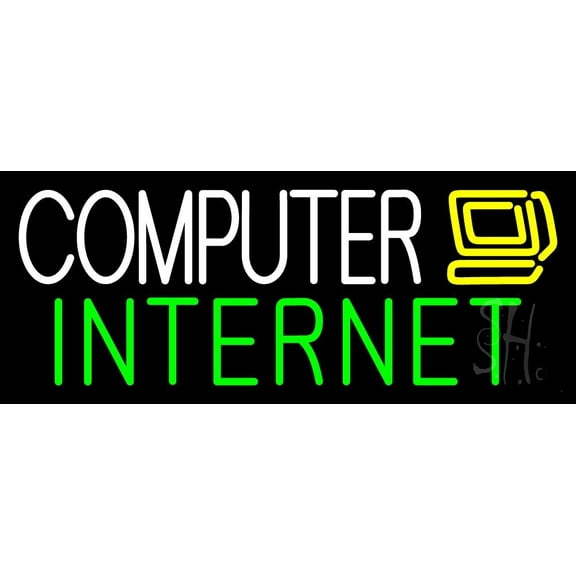 Computer Internet LED Neon Sign 13 x 32 - inches, Clear Edge Cut Acrylic Backing, with Dimmer - Bright and Premium built indoor LED Neon Sign for Computer & Electronics store decor.