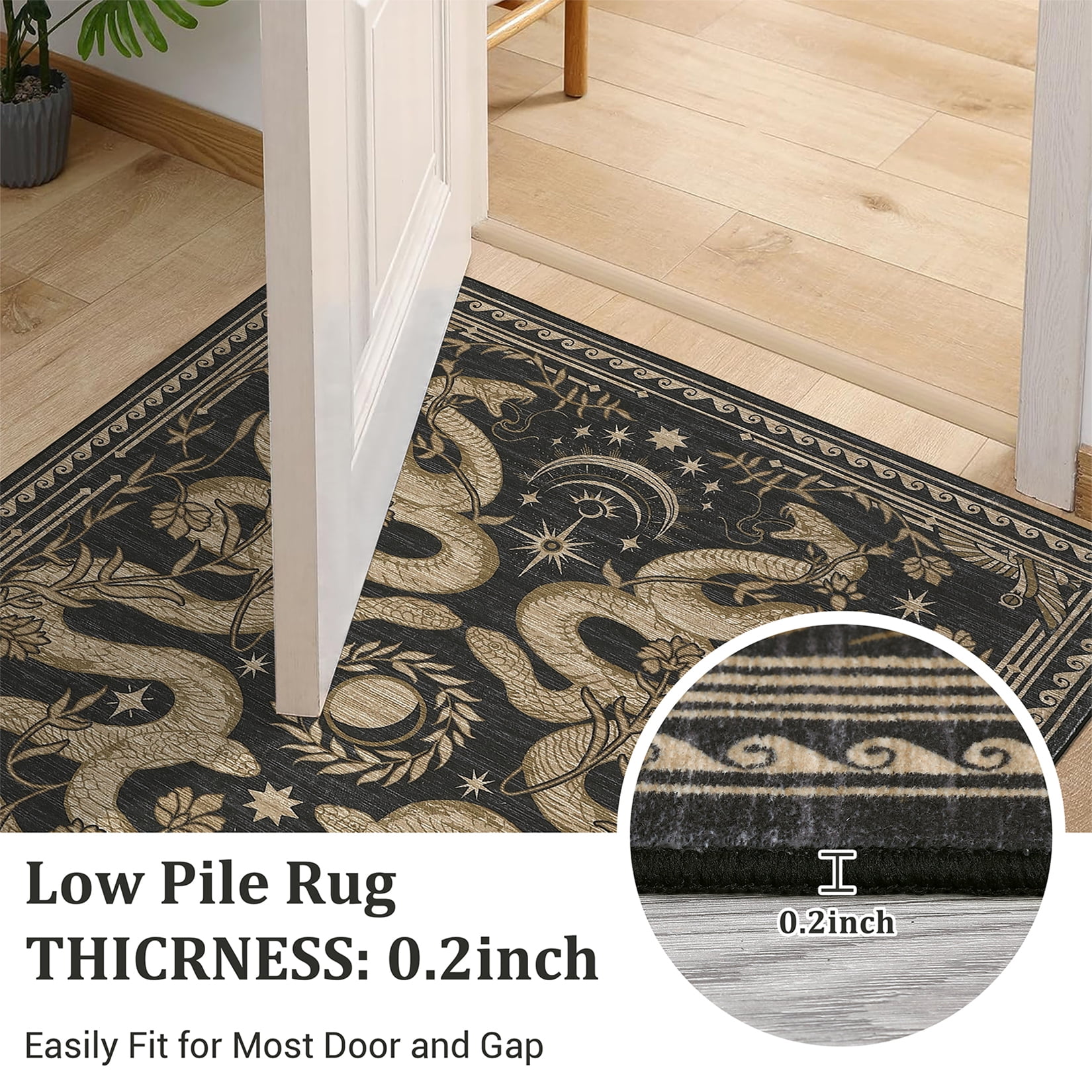 Garvee 5'x7' Modern Snake Printed Area Rug Washable Living Room Rug, Forest Low Pile Stain Resistant Rug Non Slip Carpet for Bedroom Dining Room, Dark Gray