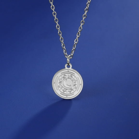 EUEAVAN Silver Moon Circle Pendant Necklace Stainless Steel Jewelry