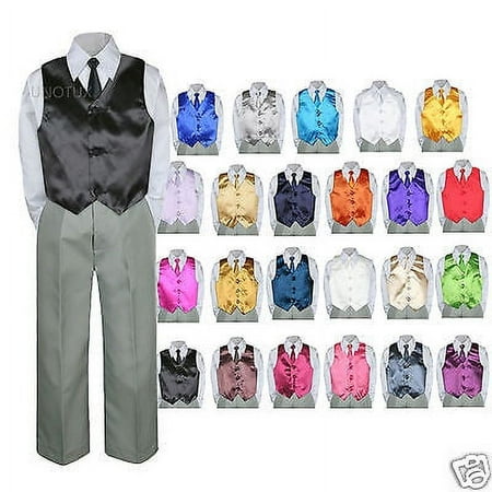 

Color Choice 4pc Vest Necktie Boy Suit Silver Set Baby Toddler Kid Formal sz S-7